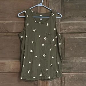 Sonoma Large Woman’s Star Olive Green Tank Top‎ Sleeveless Pocket
